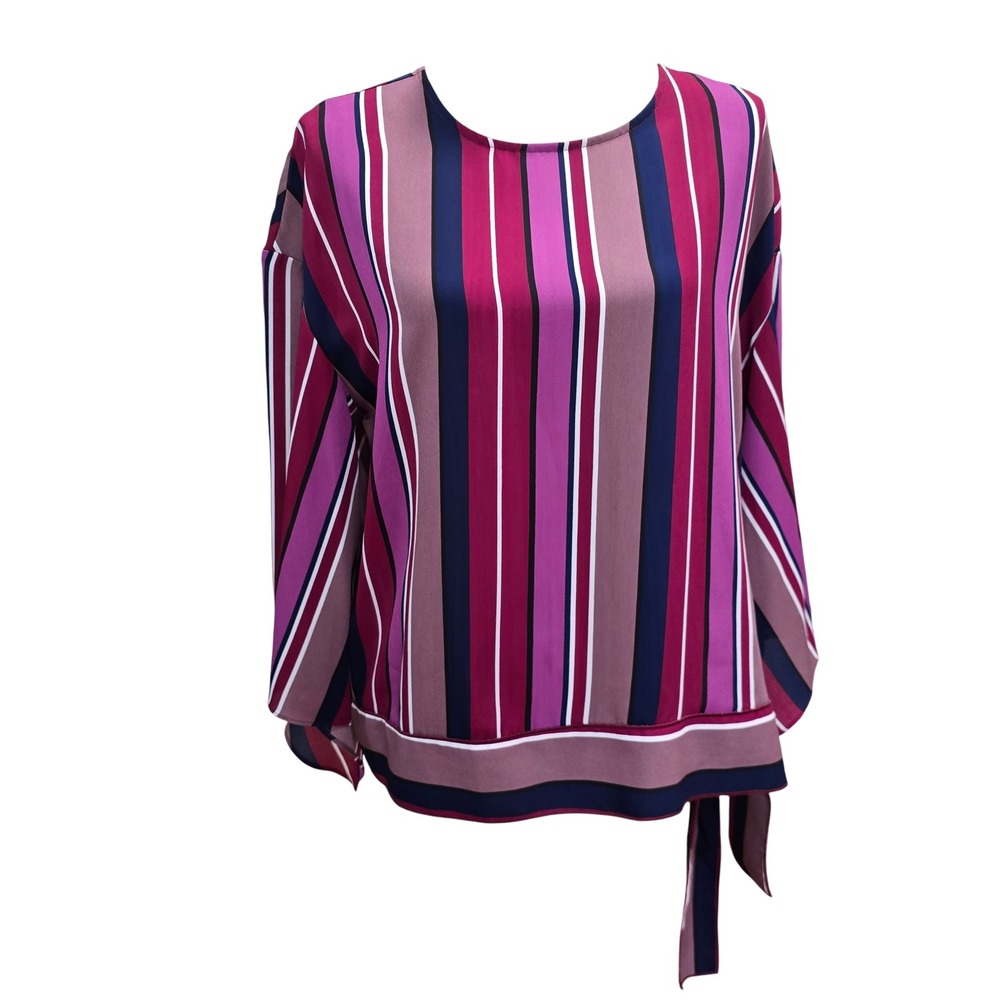 Worthington Asymmetrical 3/4 Dolman Sleeve Striped Tie Hem Blouse‎ Size Large